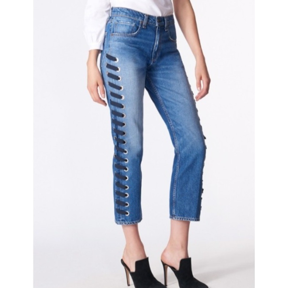 Veronica Beard Women's Ines 10.75 Girlfriend Lace Up High Rise Jeans size 26